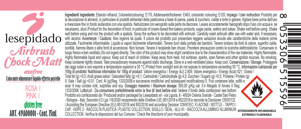 Colorante alimentare Pastello Rosa per aerografo a base alcol 75ml