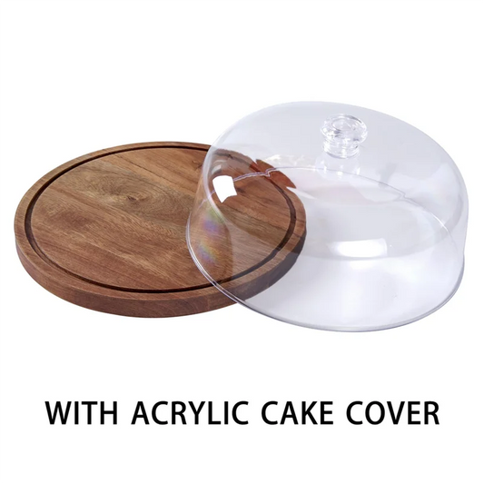 ABKJ-Cake Stand With Lid, Wood 12In Round Cake Holder, 2-In-1 Dessert Table Display Set & Charcuterie Board For Cheese
