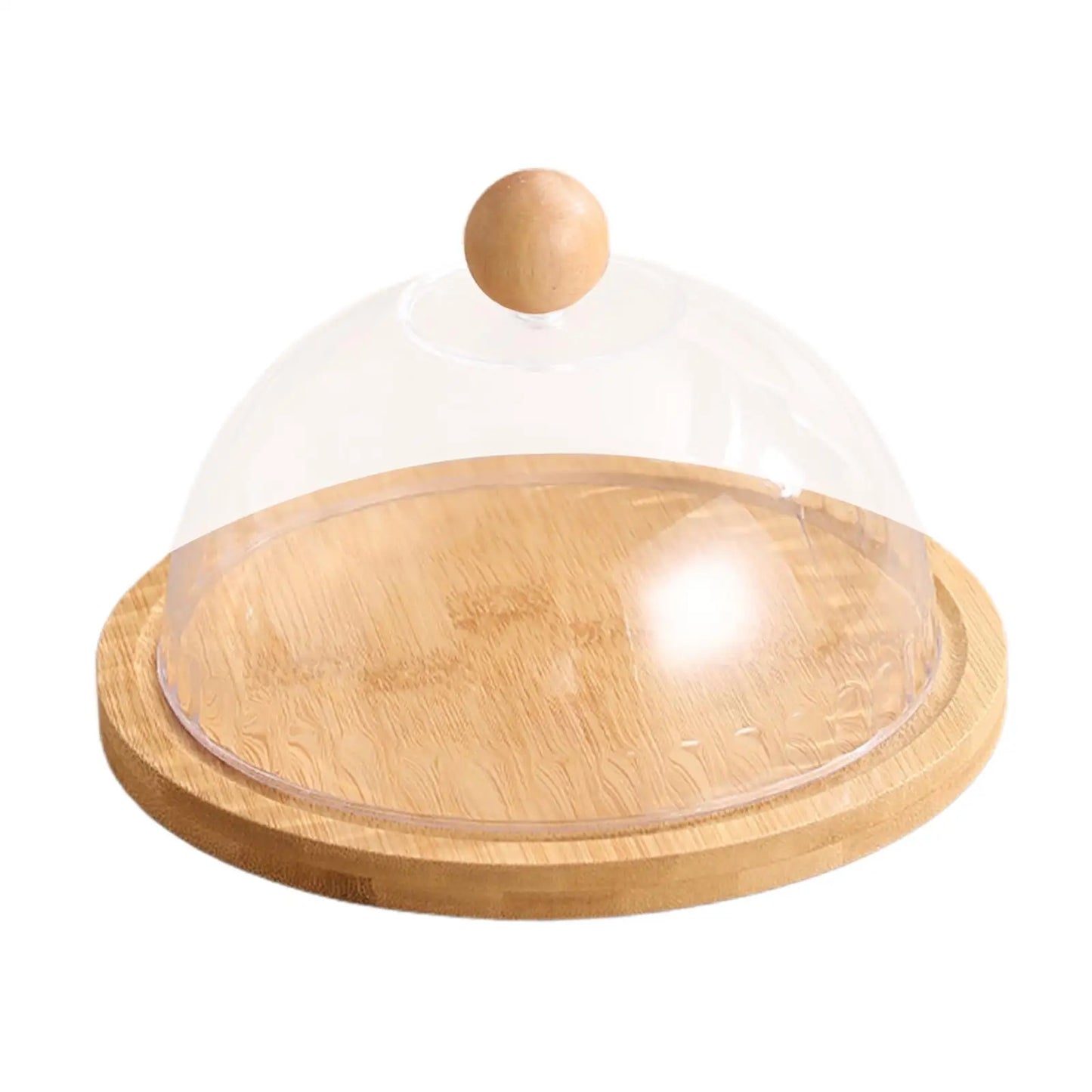 Piatto da portata in legno con campana in vetro