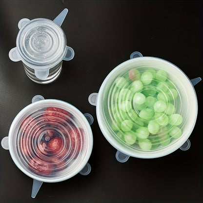 6pcs Silicone Elastic Lids, Reusable Durable Food Storage Bowl Lids, Silicone Lid Cover, Dishwasher & Refrigerator Safe Storage, Kitchen Supplies, Food Storage Accessories