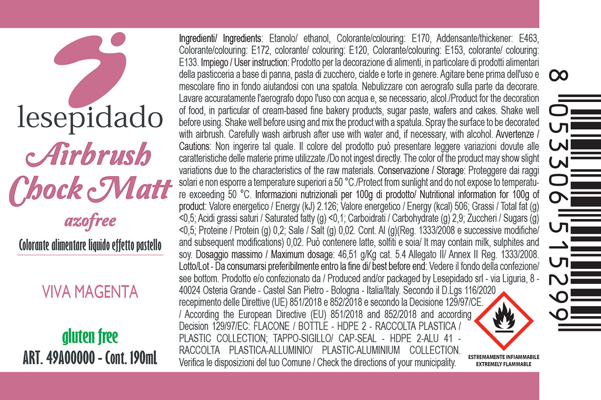 Colorante alimentare Pastello Viva Magenta per aerografo a base alcol 190ml