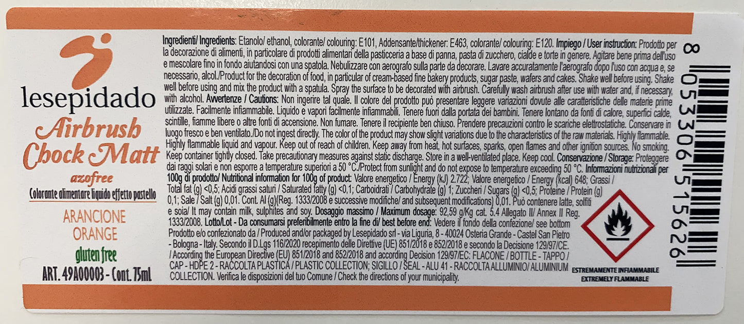 Colorante alimentare Pastello Arancione per aerografo a base alcol 75ml