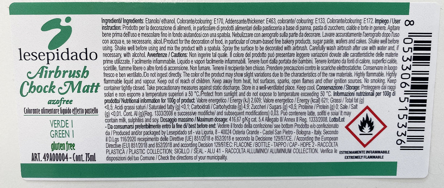 Colorante alimentare Pastello Verde per aerografo a base alcol 75ml