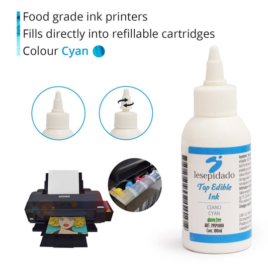 Inchiostro alimentare 100 ml Ciano per stampanti Epson