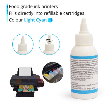 Inchiostro alimentare 100 ml Ciano Chiaro per stampanti Epson