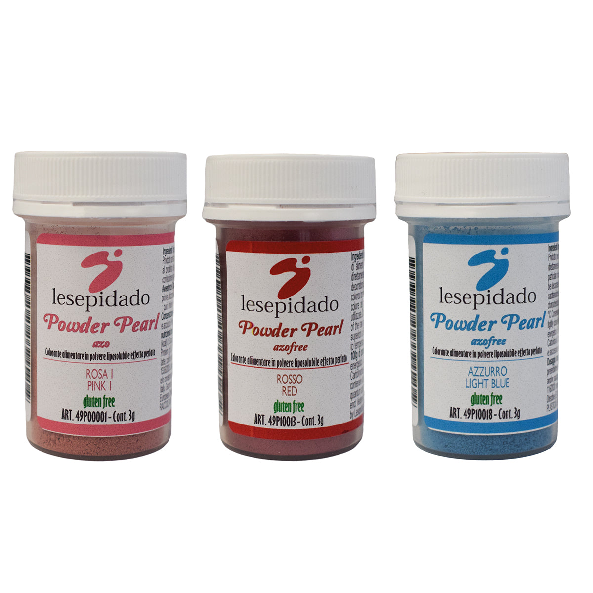 Kit 3pcs Polvere Perlata 3g Rosa, Azzurro, Rosso