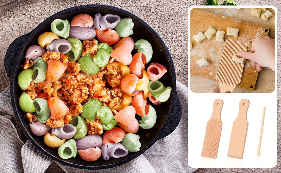 Wooden Gnocchi Pasta Board Set for Rolling Dough Pasta Garganelli Stick Butter Paddles for Homemade Pasta and Butter