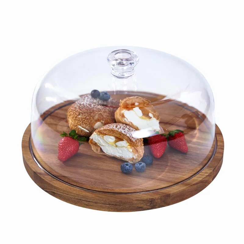 ABKJ-Cake Stand With Lid, Wood 12In Round Cake Holder, 2-In-1 Dessert Table Display Set & Charcuterie Board For Cheese