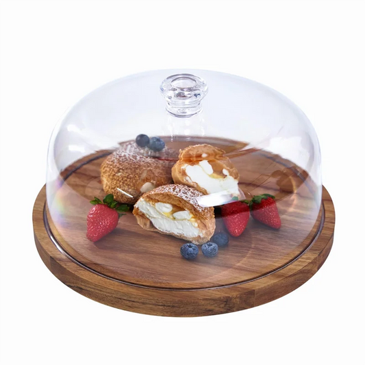 ABKJ-Cake Stand With Lid, Wood 12In Round Cake Holder, 2-In-1 Dessert Table Display Set & Charcuterie Board For Cheese