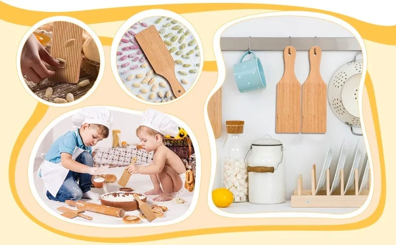 Wooden Gnocchi Pasta Board Set for Rolling Dough Pasta Garganelli Stick Butter Paddles for Homemade Pasta and Butter