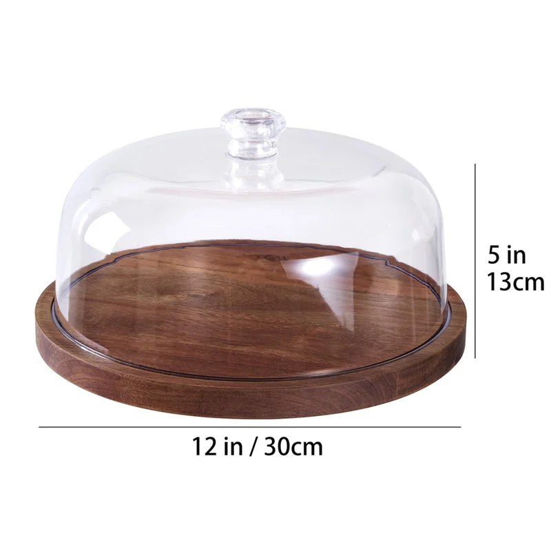 ABKJ-Cake Stand With Lid, Wood 12In Round Cake Holder, 2-In-1 Dessert Table Display Set & Charcuterie Board For Cheese