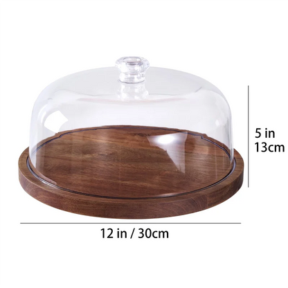 ABKJ-Cake Stand With Lid, Wood 12In Round Cake Holder, 2-In-1 Dessert Table Display Set & Charcuterie Board For Cheese