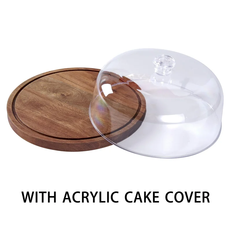 ABKJ-Cake Stand With Lid, Wood 12In Round Cake Holder, 2-In-1 Dessert Table Display Set & Charcuterie Board For Cheese
