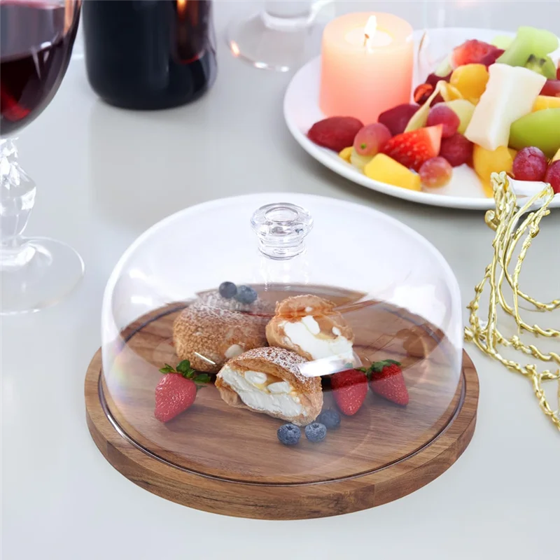 ABKJ-Cake Stand With Lid, Wood 12In Round Cake Holder, 2-In-1 Dessert Table Display Set & Charcuterie Board For Cheese