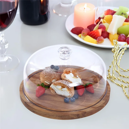 ABKJ-Cake Stand With Lid, Wood 12In Round Cake Holder, 2-In-1 Dessert Table Display Set & Charcuterie Board For Cheese
