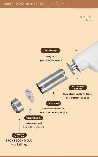 Hand Operated Pasta Maker Cutter Portable Automatic Electric Charging Wireless Manual Spaghetti Noodles Dough Pressing Machine
