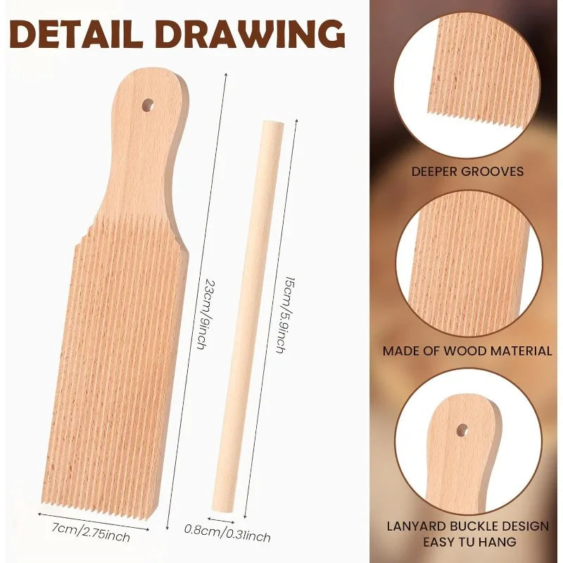 Wooden Gnocchi Pasta Board Set for Rolling Dough Pasta Garganelli Stick Butter Paddles for Homemade Pasta and Butter