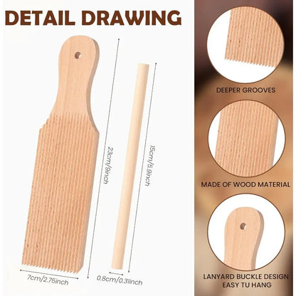 Wooden Gnocchi Pasta Board Set for Rolling Dough Pasta Garganelli Stick Butter Paddles for Homemade Pasta and Butter