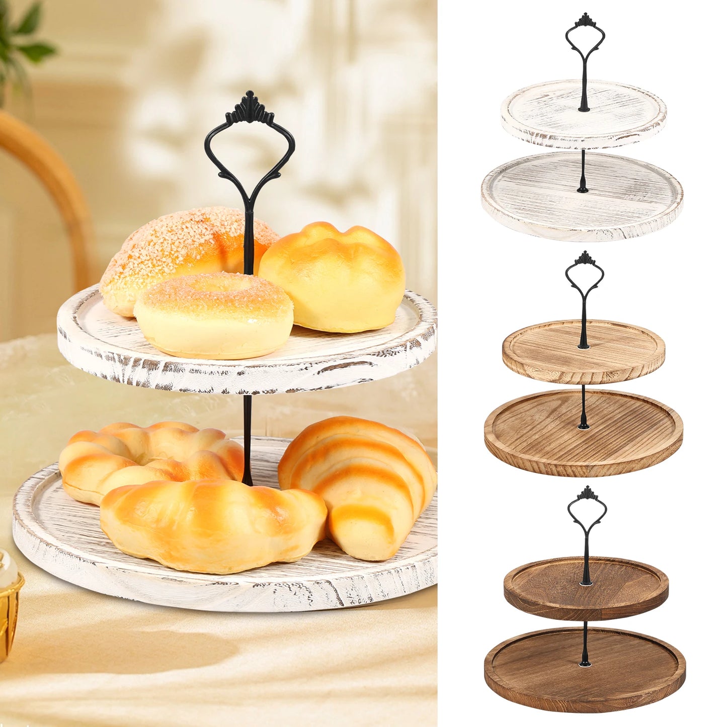 2/3-Layer Wooden Cupcake Stand Round Tiered Cake Display Stand For Birthday Party Dessert Table Fruit Plate Display Tray NEW
