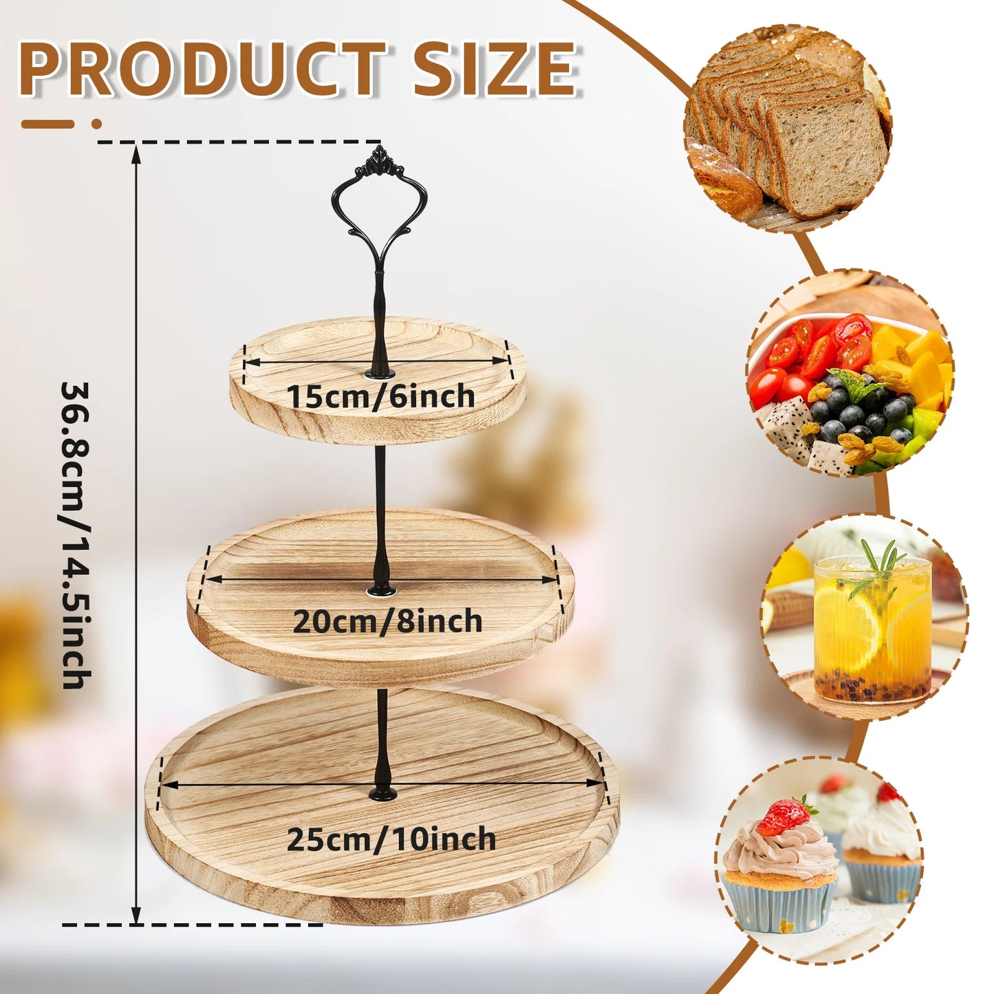2/3-Layer Wooden Cupcake Stand Round Tiered Cake Display Stand For Birthday Party Dessert Table Fruit Plate Display Tray NEW