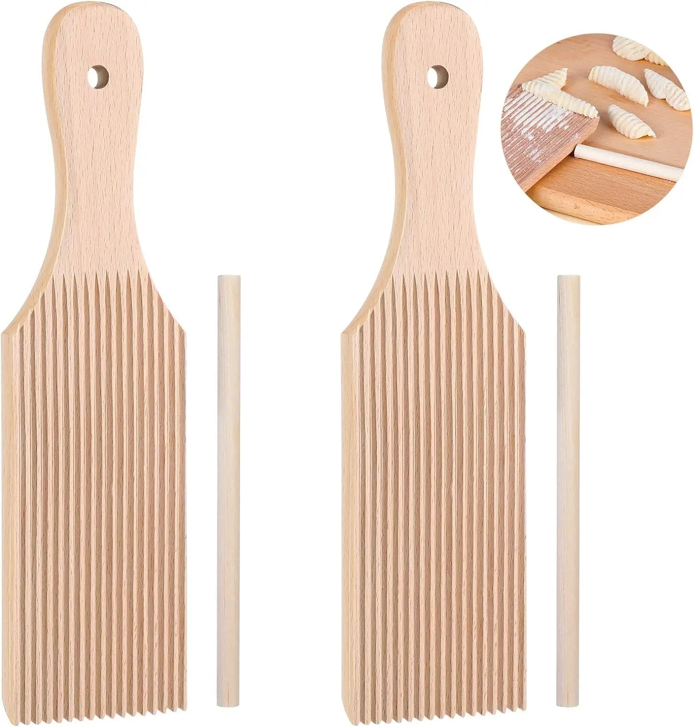 Wooden Gnocchi Pasta Board Set for Rolling Dough Pasta Garganelli Stick Butter Paddles for Homemade Pasta and Butter