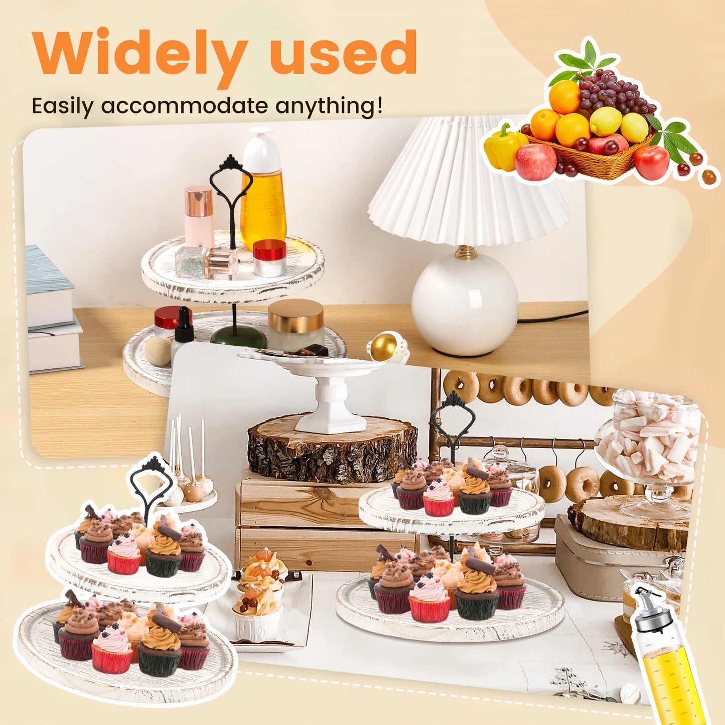 2/3-Layer Wooden Cupcake Stand Round Tiered Cake Display Stand For Birthday Party Dessert Table Fruit Plate Display Tray NEW