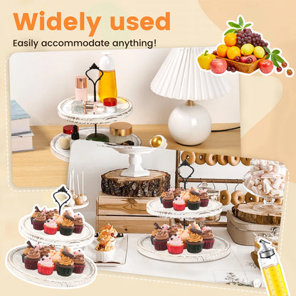 2/3-Layer Wooden Cupcake Stand Round Tiered Cake Display Stand For Birthday Party Dessert Table Fruit Plate Display Tray NEW