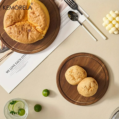 1PCS Round Wooden Cake Stand with Glass Dome Lid -Wood Serving Tray for Dim Sum Pastries & Desserts for Dining Room Cake Tray