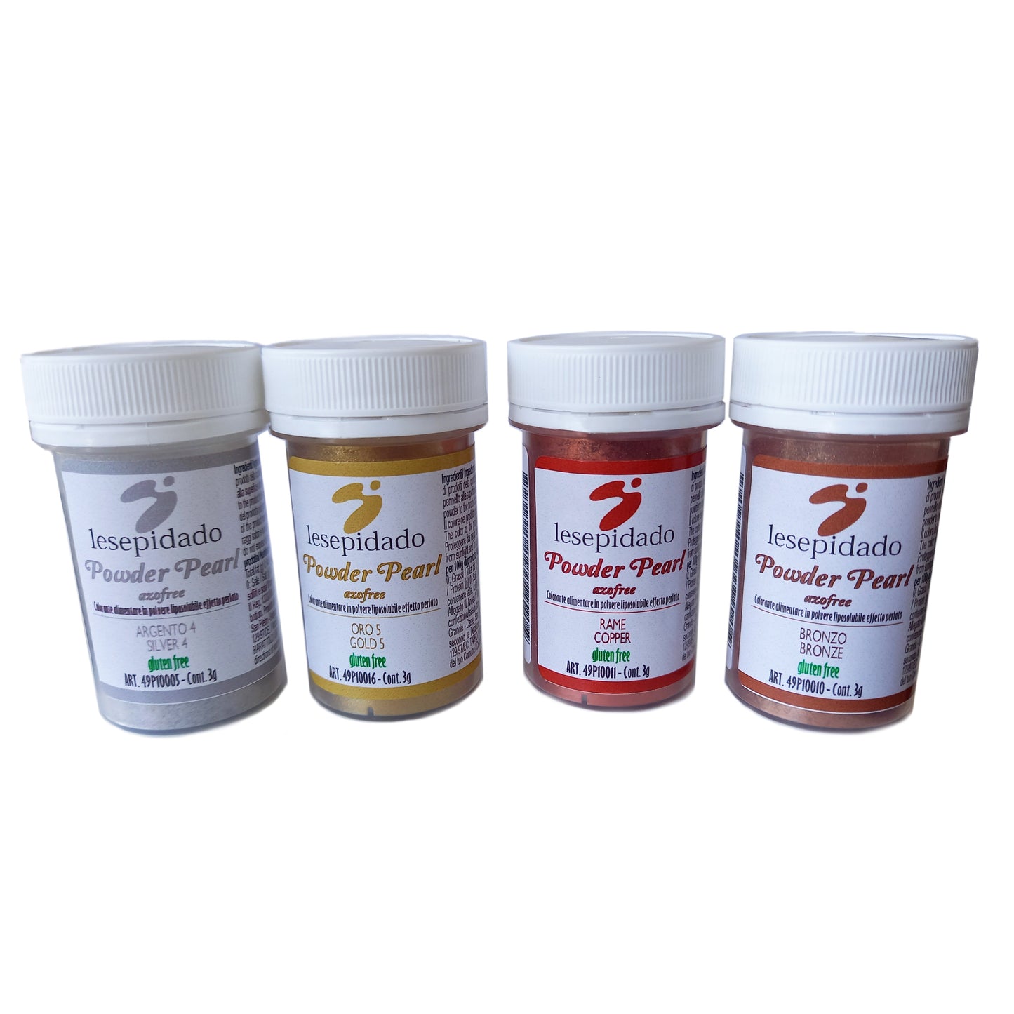 Kit 4pcs Polvere Perlata 3g Bronzo, Rame, Oro, Argento