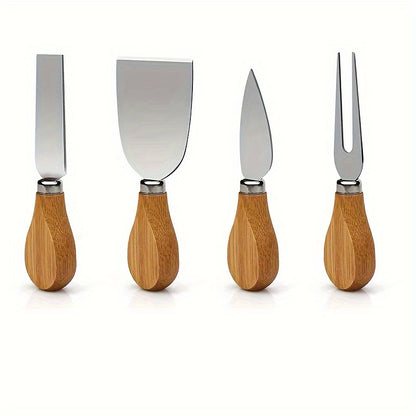 1 Set Bamboo Cheese Board with Knives - Wooden Cheese Platter and Serving Tray for Snacks, Fruits, and Charcuterie - Versatile Cutting Board for Kitchen, Outdoor, and Holiday Entertaining - Ideal for Christmas, Halloween, Eas
